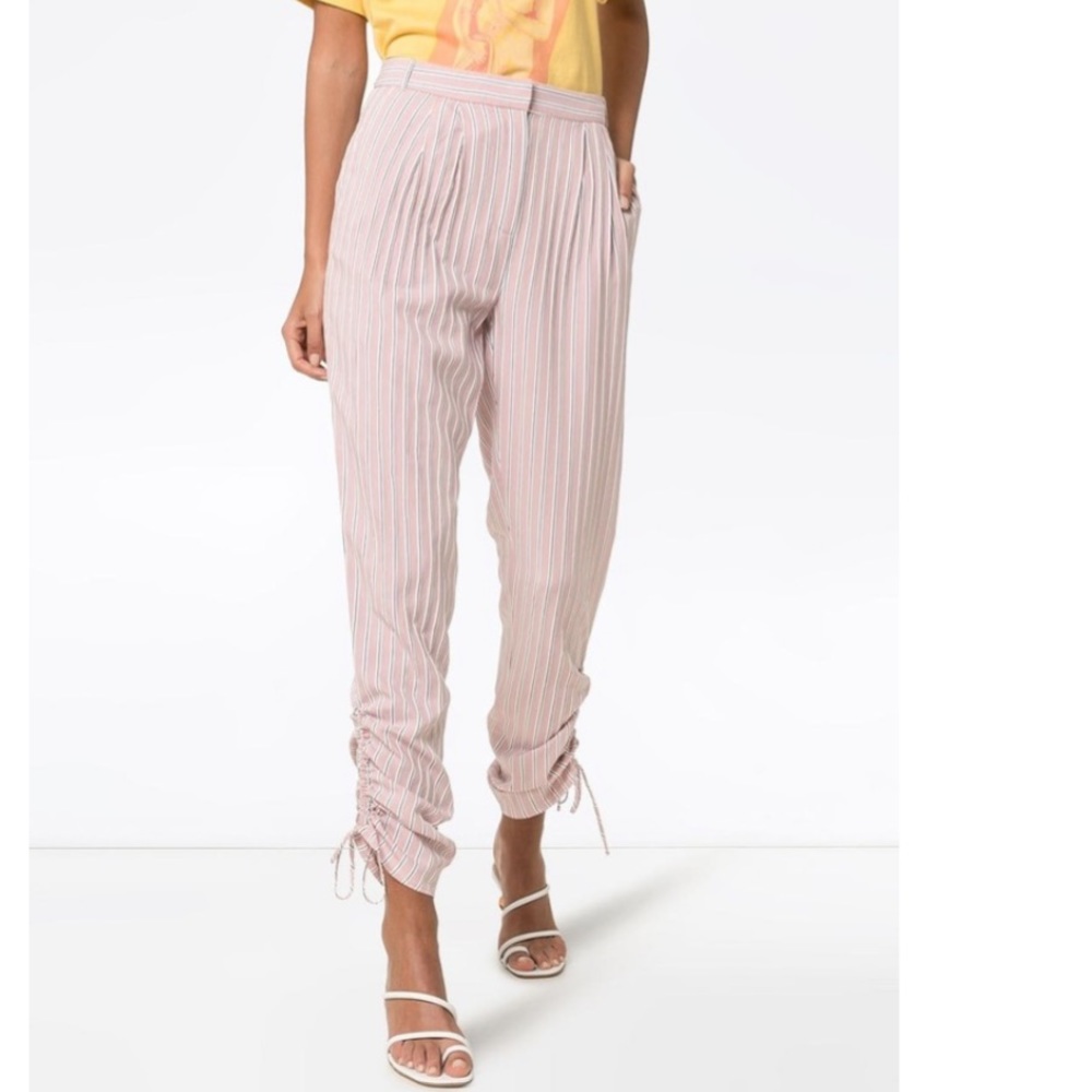Tibi Striped drawstring gathered Trousers pale pink - Picture 6 of 14